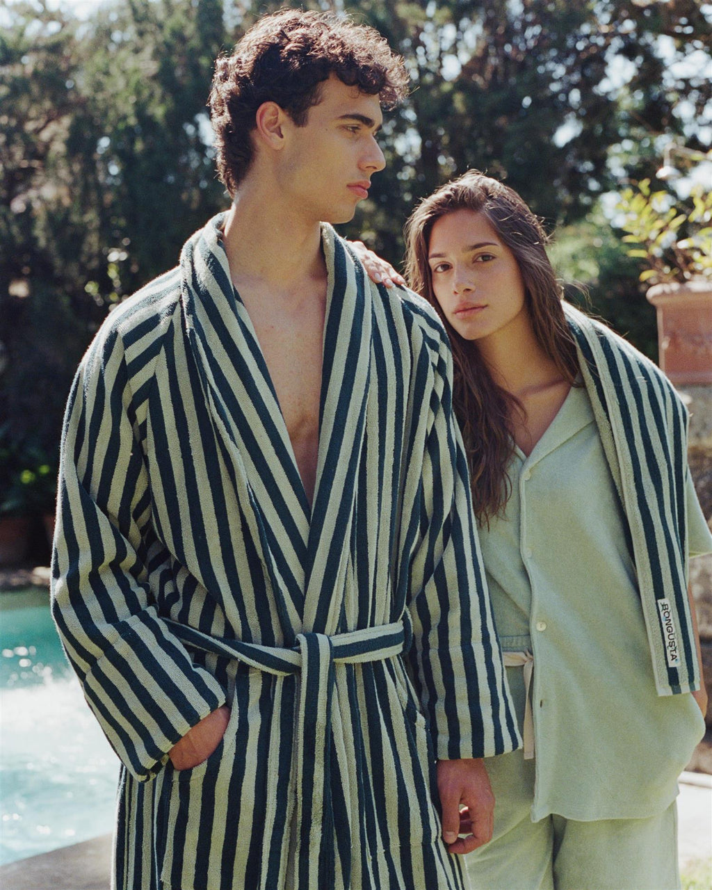 NARAM BATHROBE sea foam/deep teal