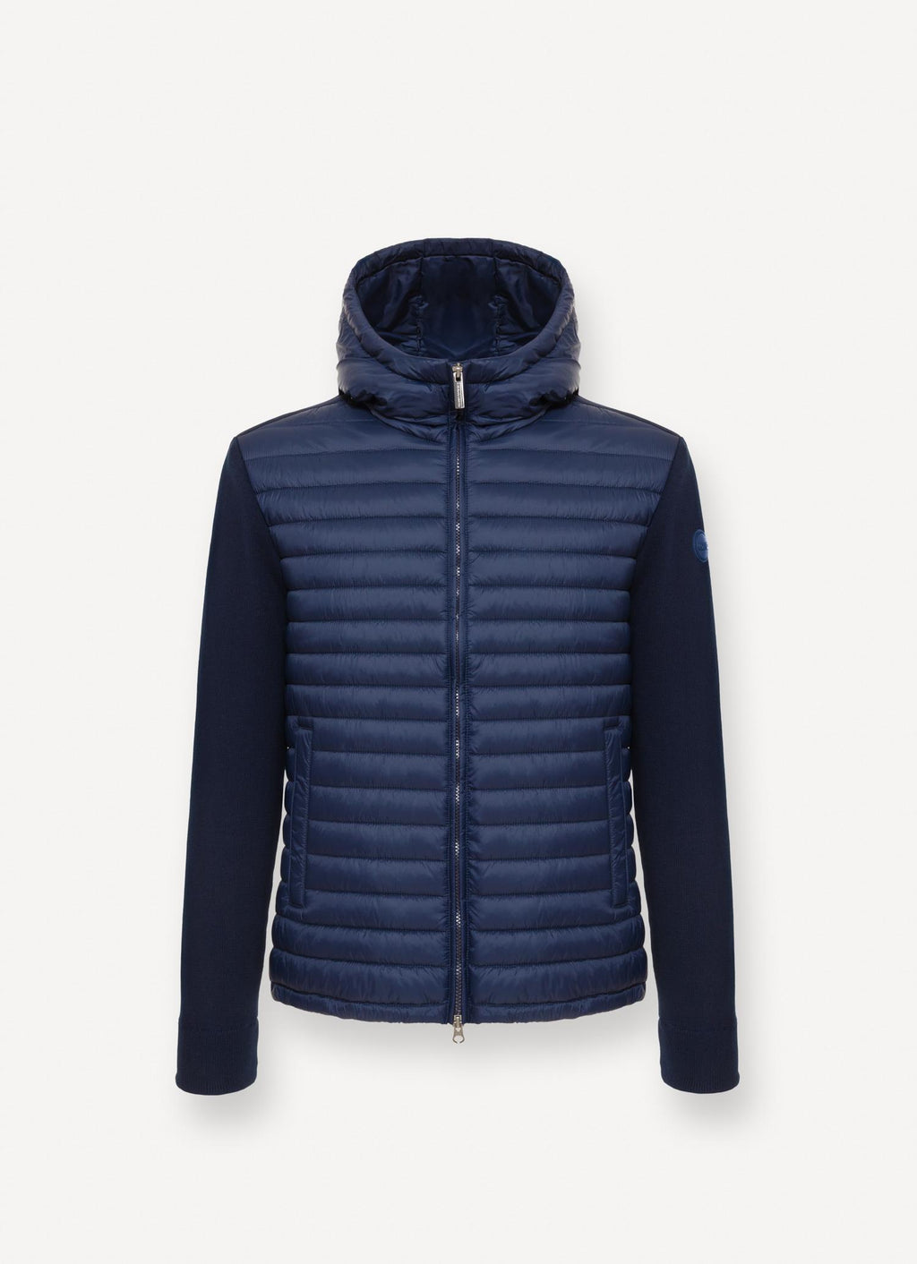 Hooded HYBRID KNITTED-PADDED JACKET NAVY BLUE