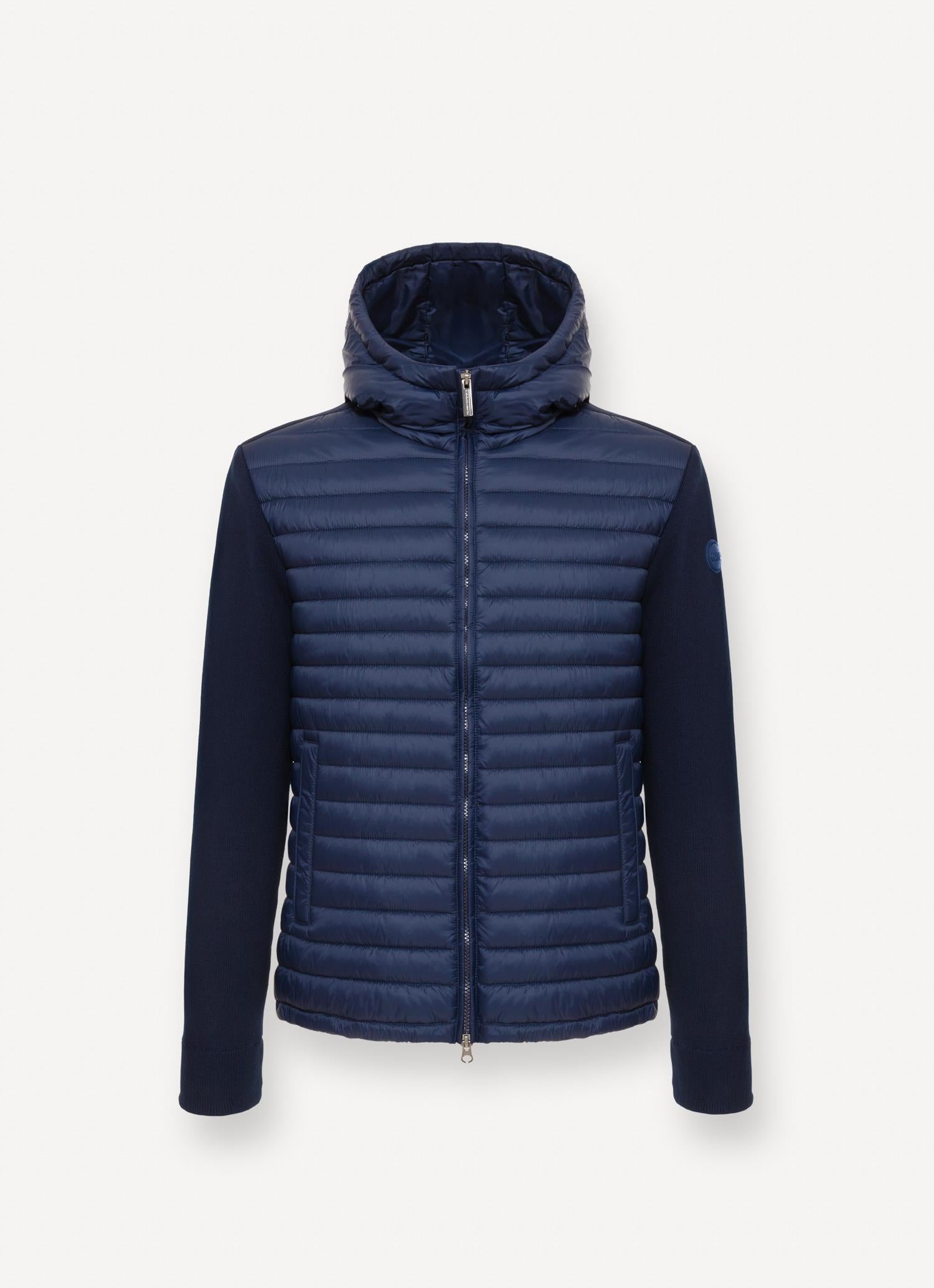 Hooded HYBRID KNITTED-PADDED JACKET NAVY BLUE