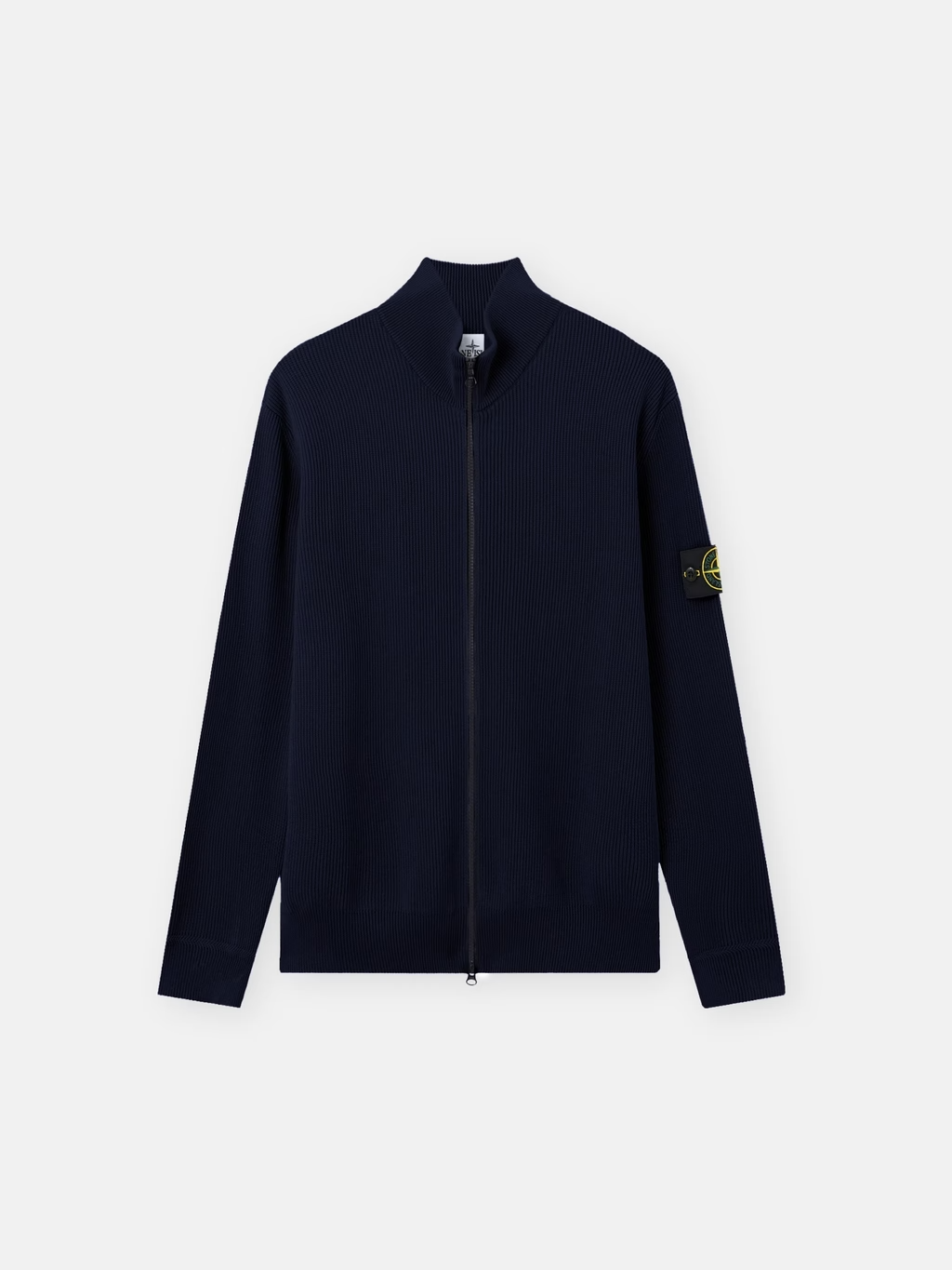 RIBBED KNITTED COTTON FULL-ZIP SWEATER NAVY BLUE