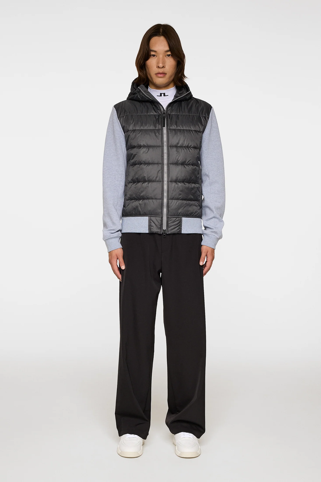 Seth Hybrid Zip Hood Medium Grey Melange