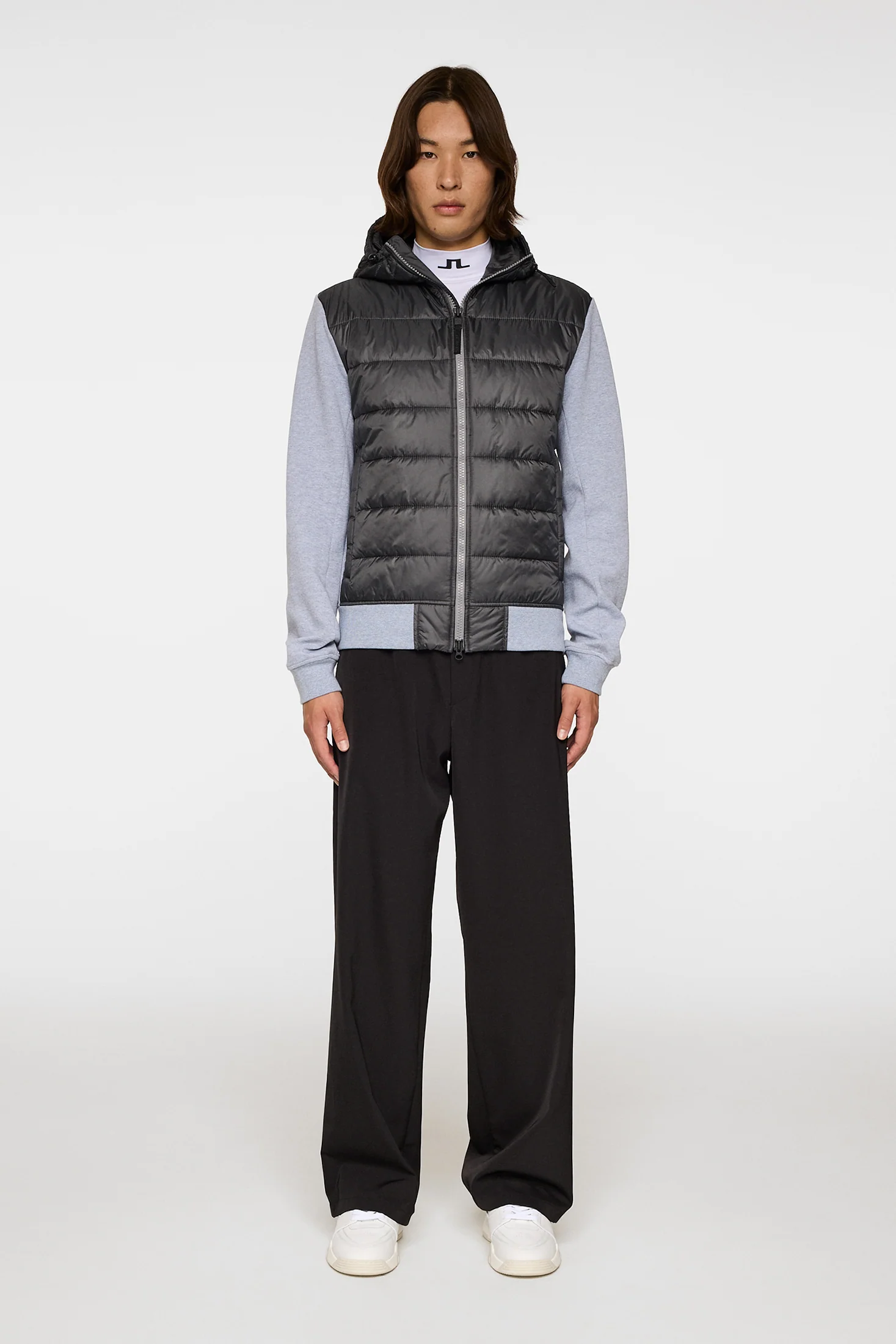 Seth Hybrid Zip Hood Medium Grey Melange