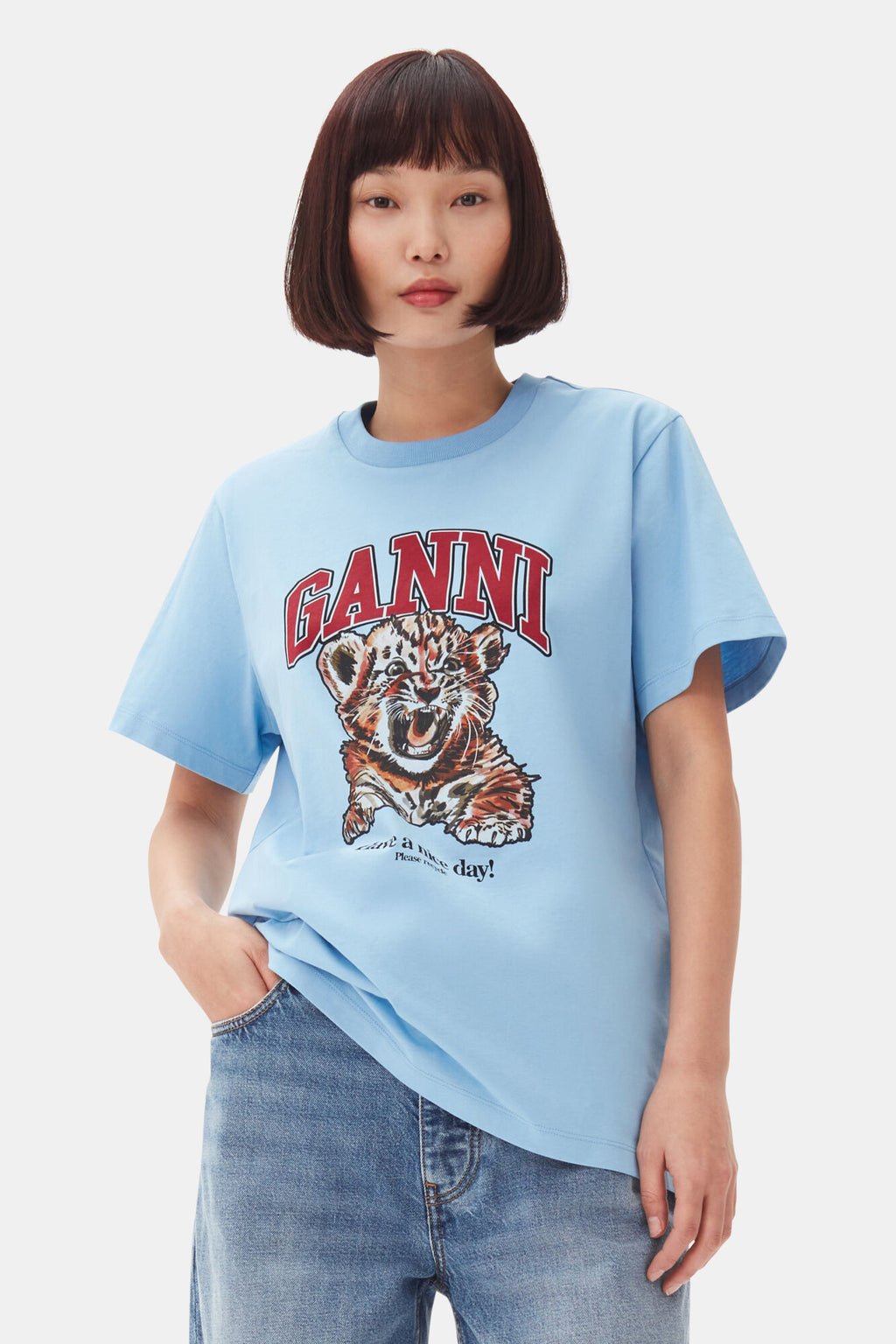 Relaxed Tiger Print T-shirt Blissful Blue