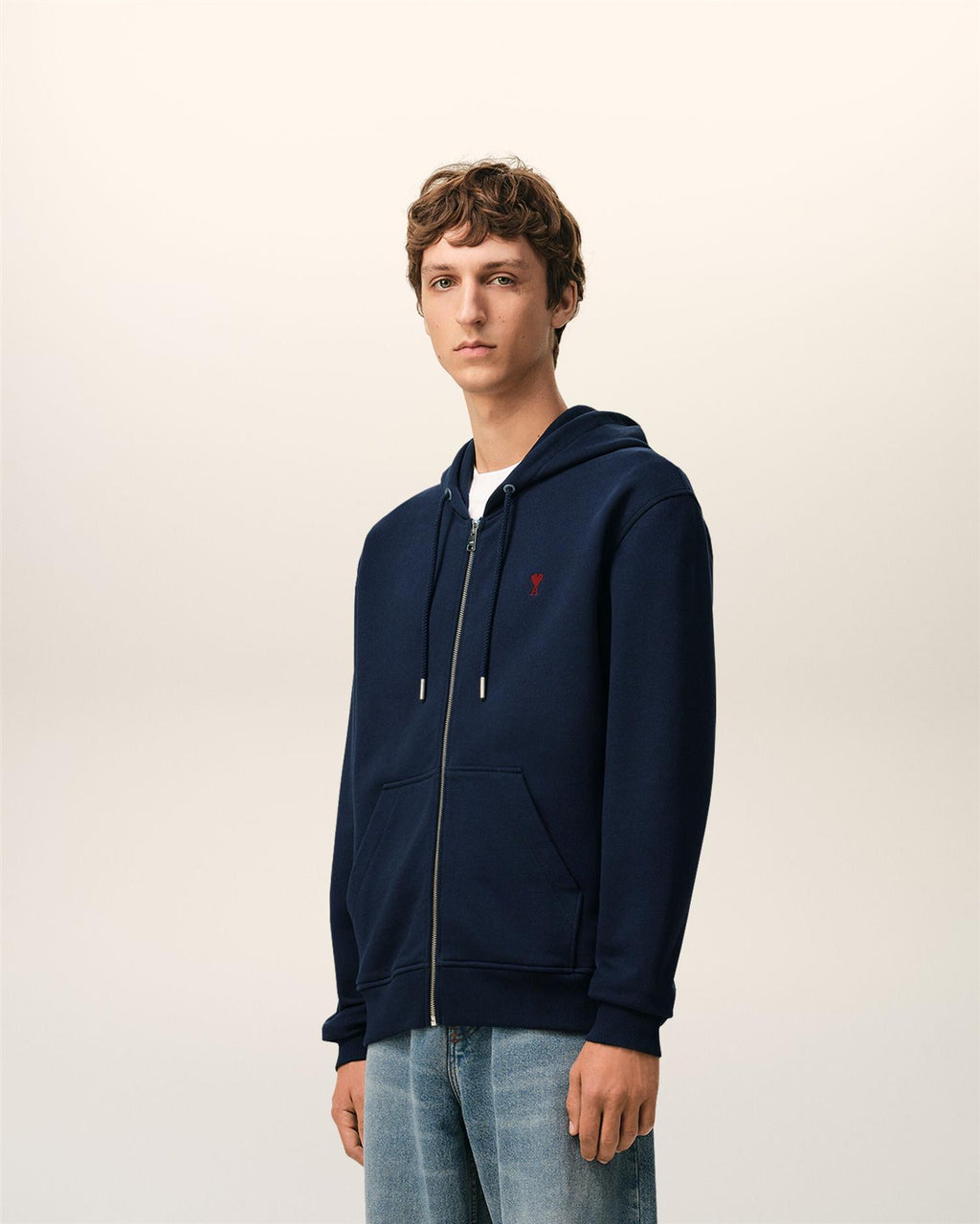 LOOPBACK COTTON AMI DE COEUR ZIP-HOOD NIGHT BLUE