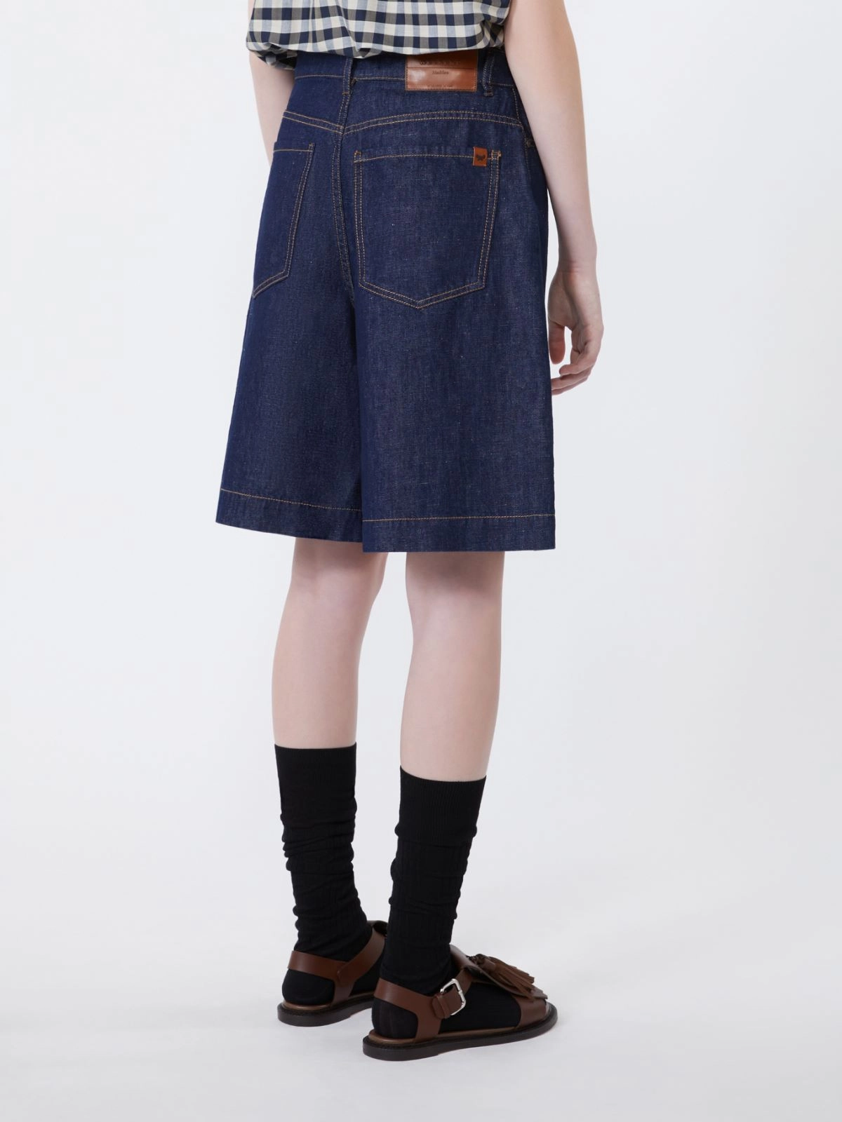 OZONO Cotton Linen denim Bermuda shorts Navy