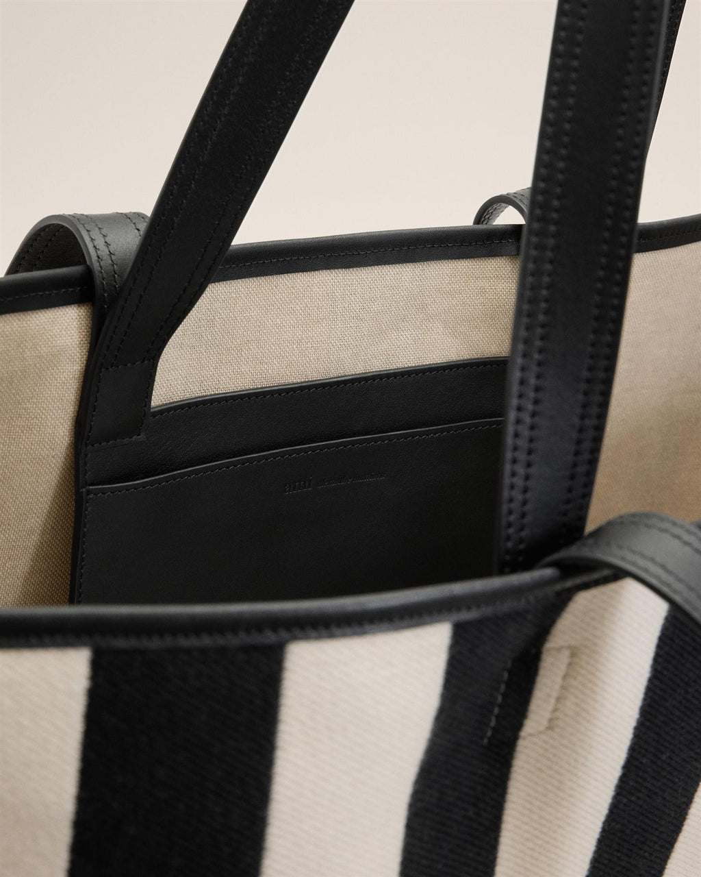 STRIPED COTTON CANVAS ADC SHOPPING BAG CREAME/BLACK