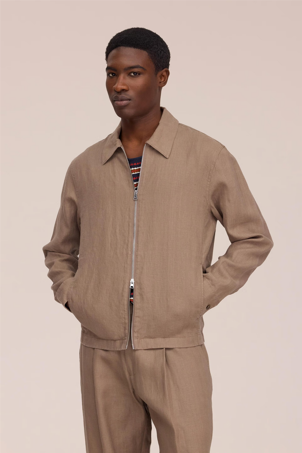 Alban 1454 Zipped Linen Overshirt Clay Mirage