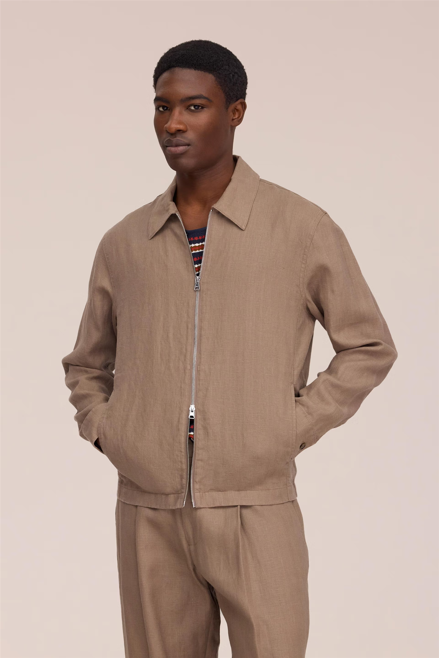 Alban 1454 Zipped Linen Overshirt Clay Mirage