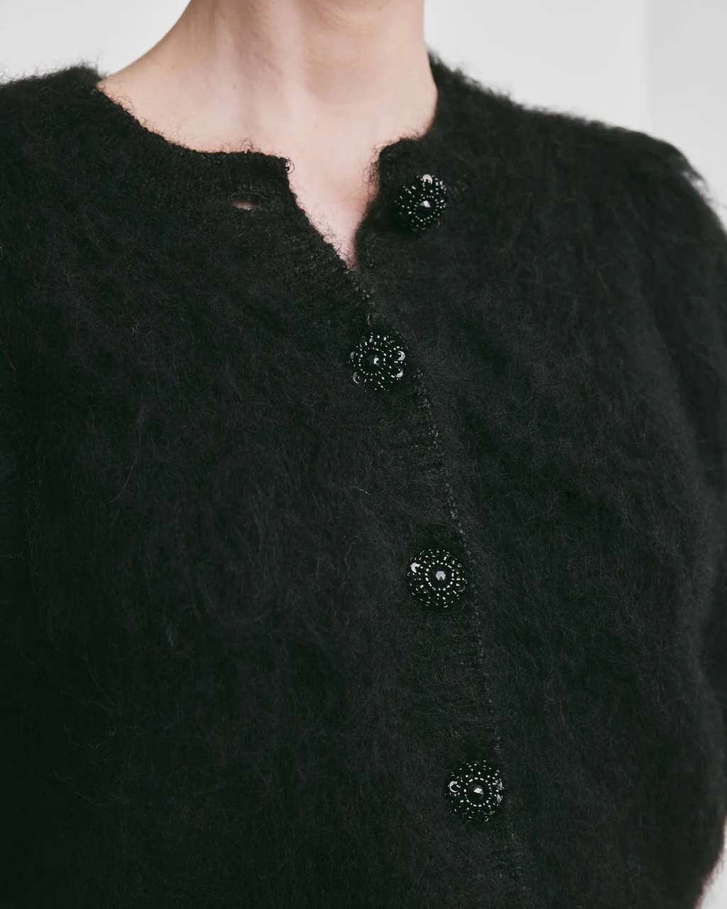 Hairy Knit Puffed Jacket Black