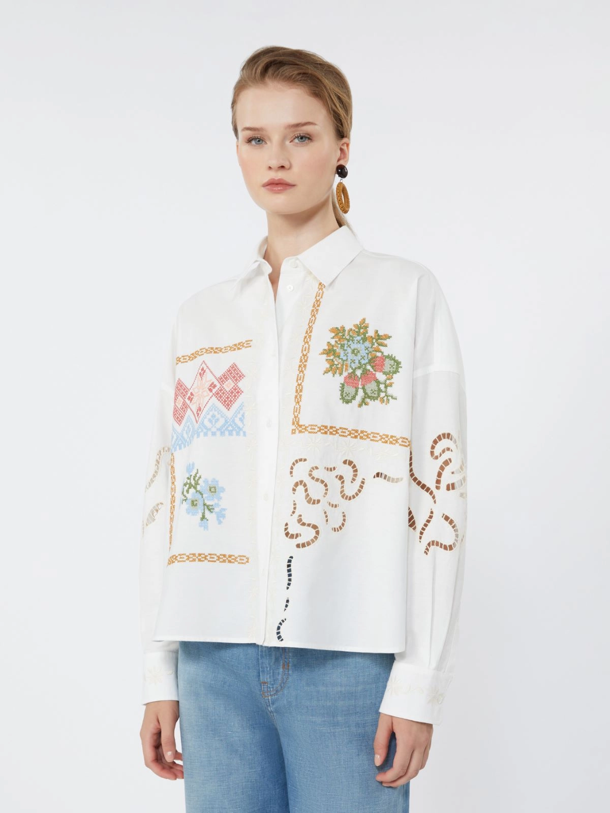 FONTE Embroidered Lace Cotton Shirt WHITE