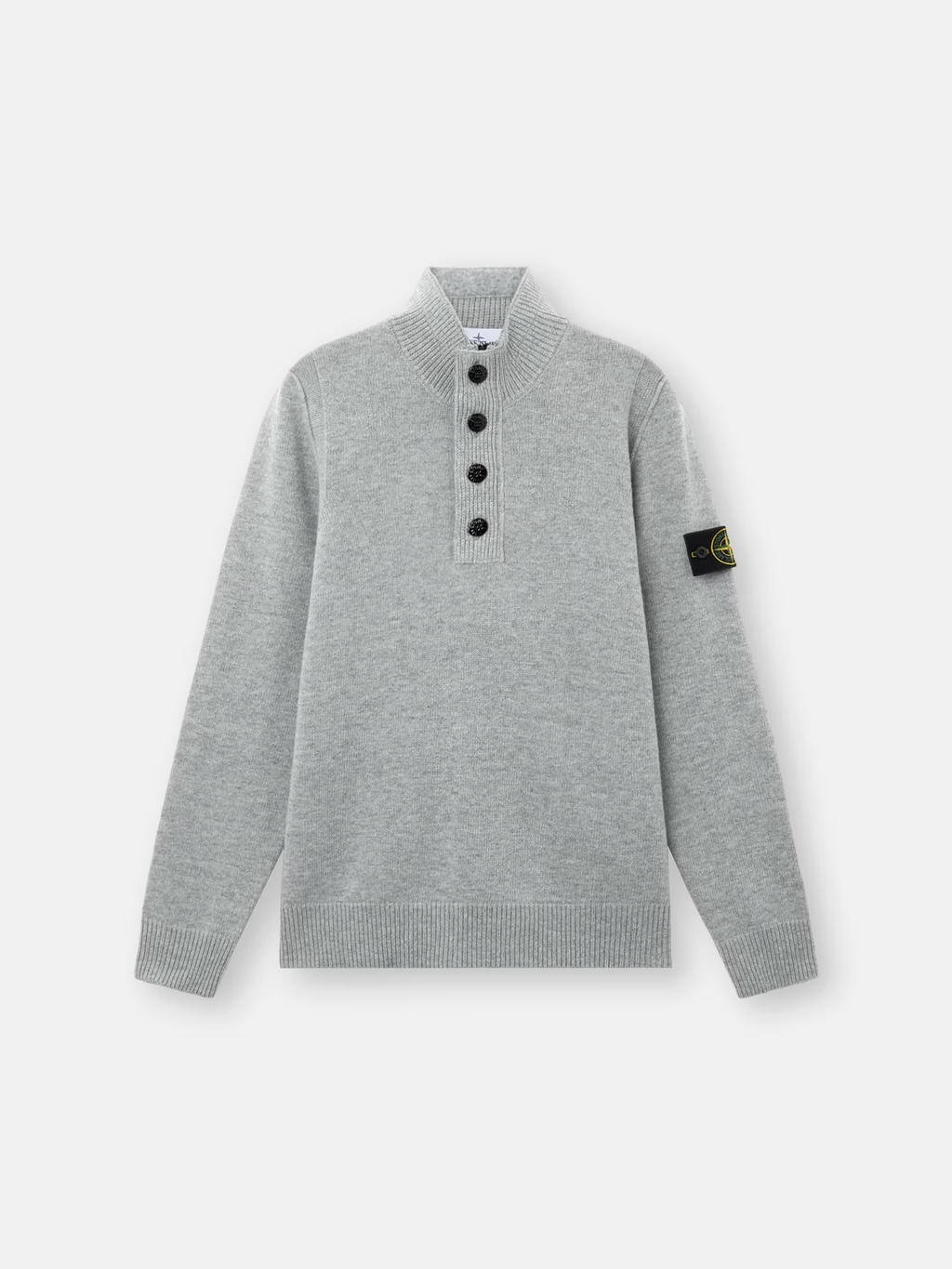 Knitted Wool Half-Zip Button Sweater Grey Melange