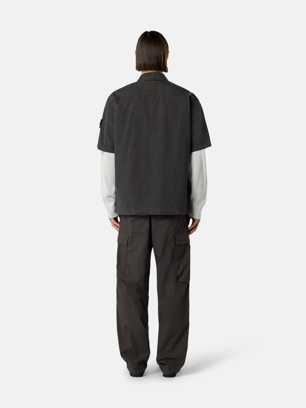 BRUSHED ORGANIC COTTON CANVAS SHORT SLEEVE SHIRT CHARCOAL