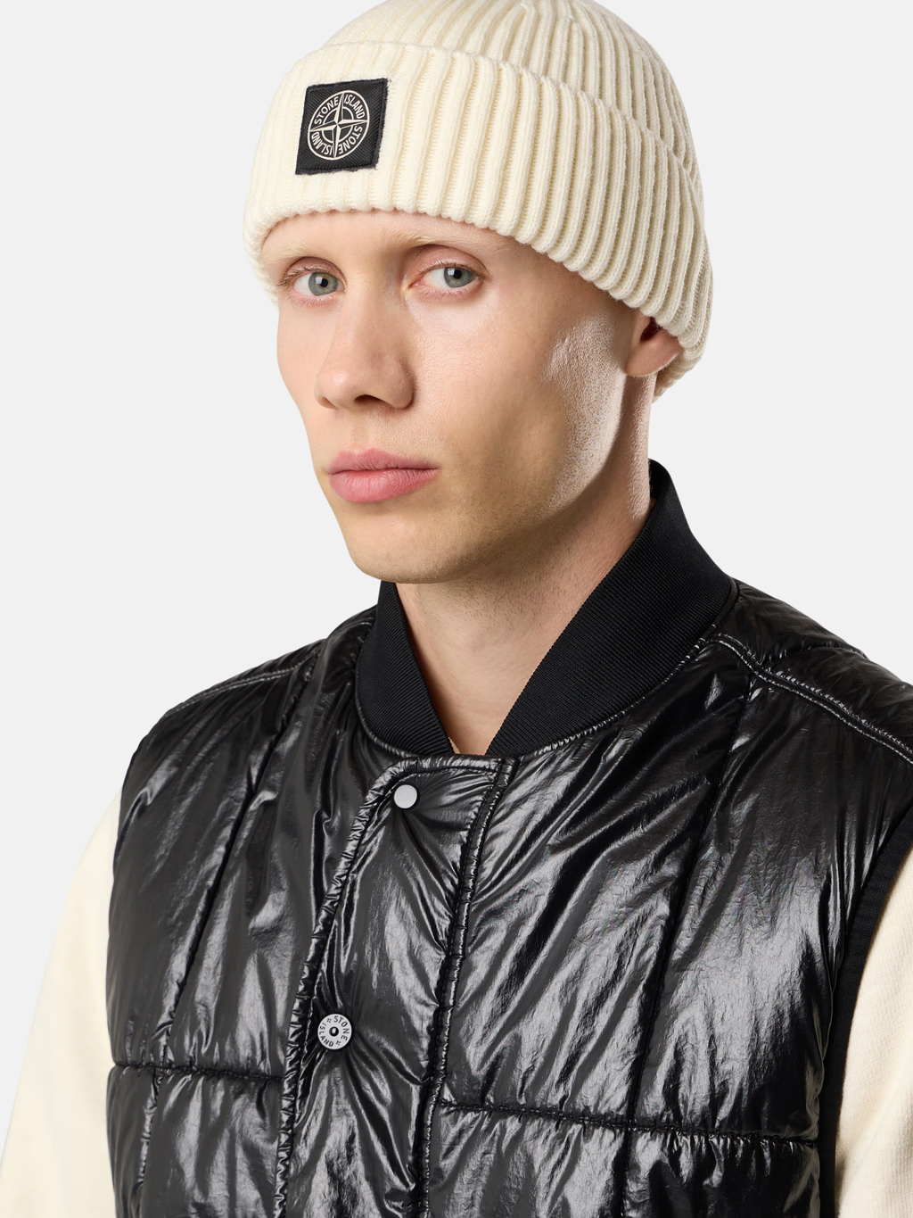 RIBBED RWS WOOL PATCH BEANIE IVORY