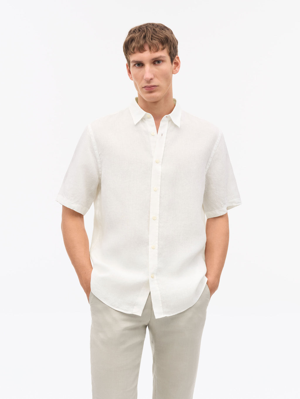 Spenser Casual Linen Short Sleeve Shirt Offwhite
