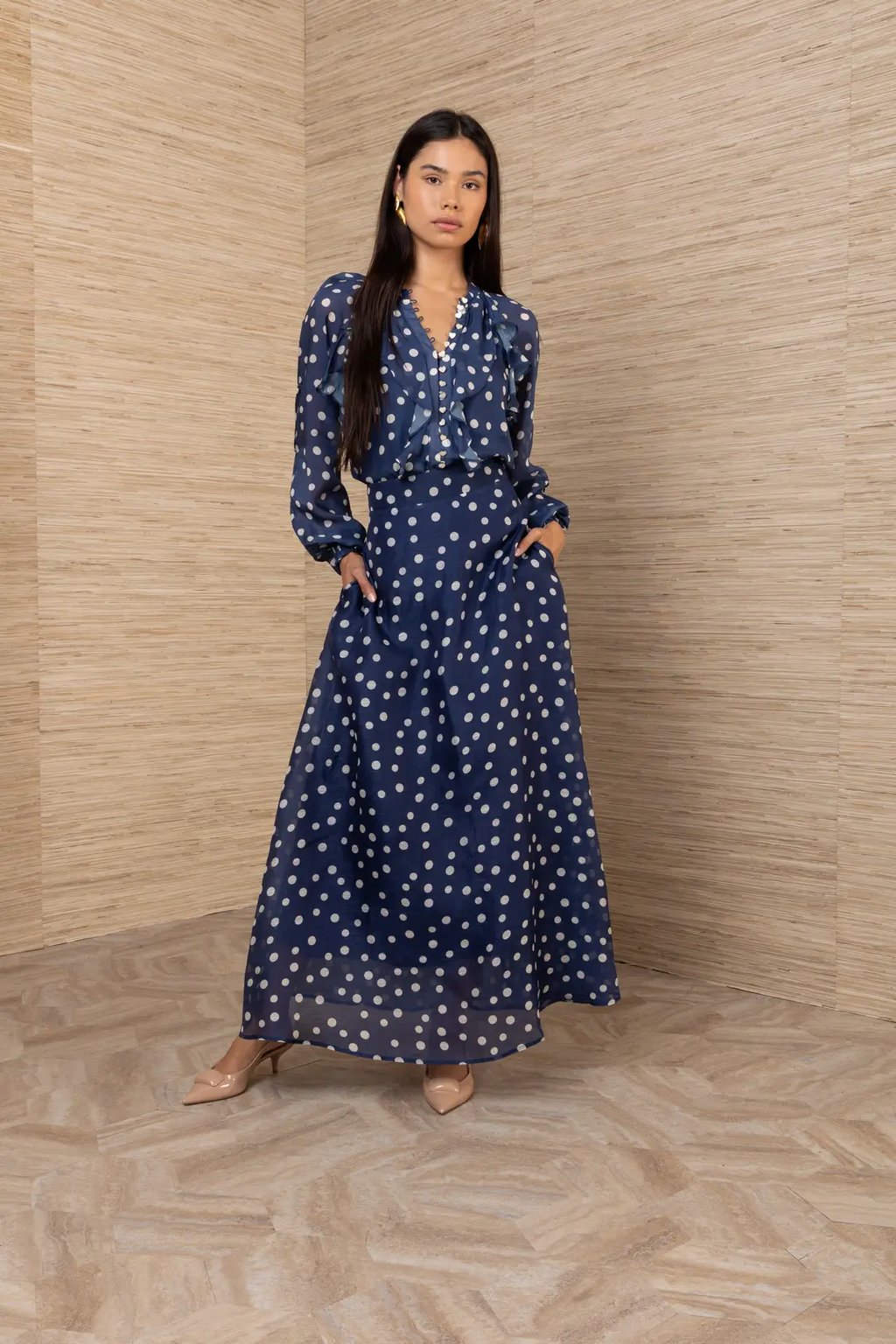 ARIADNE Silk/Linen Long Skirt Navy