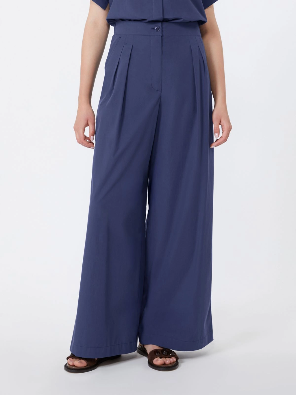 BENDA Wide Leg Cotton Poplin Trousers NAVY