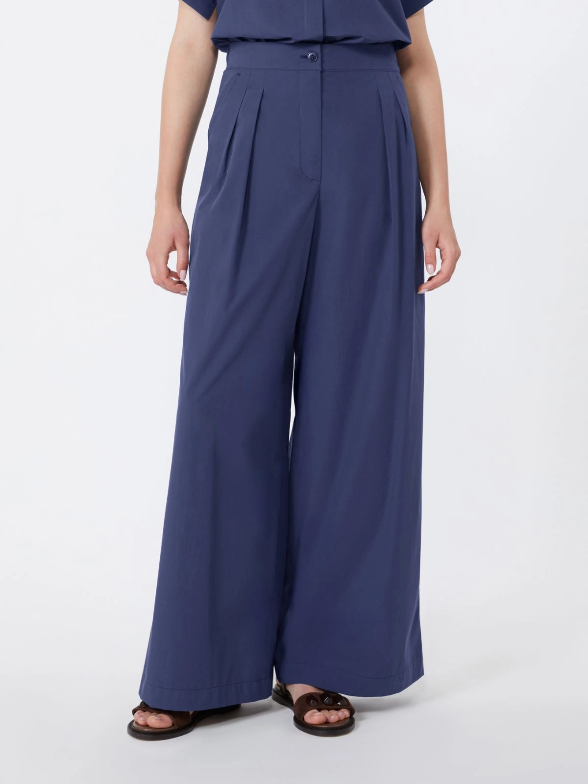 BENDA Wide Leg Cotton Poplin Trousers NAVY