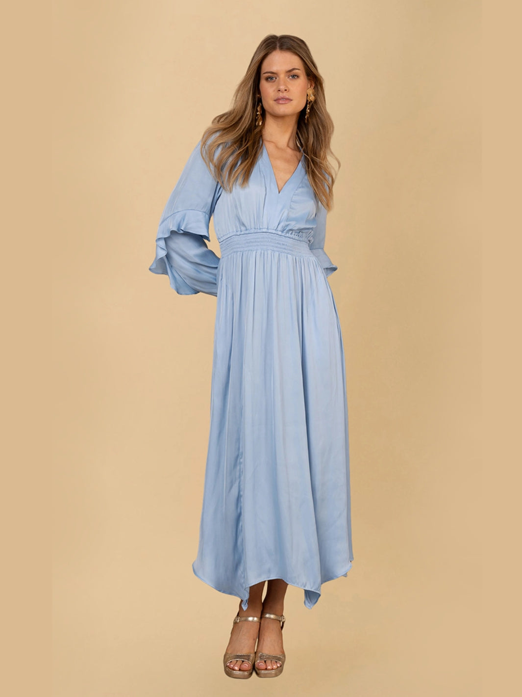 KAMILAH Solid Long Dress BLUE