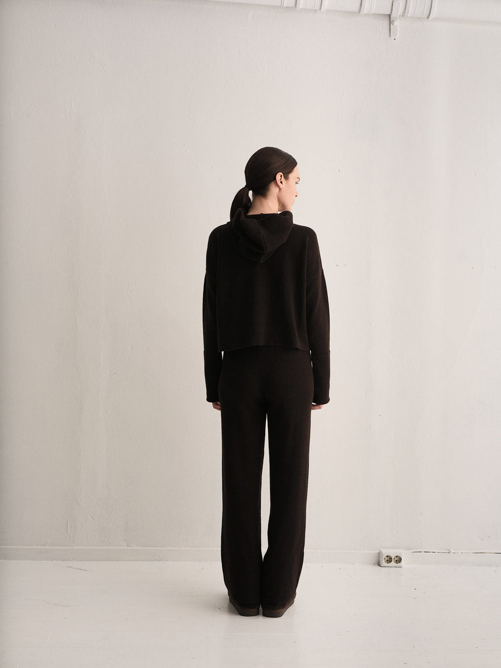 Everyday Knitted Wool Hoodie Dark brown