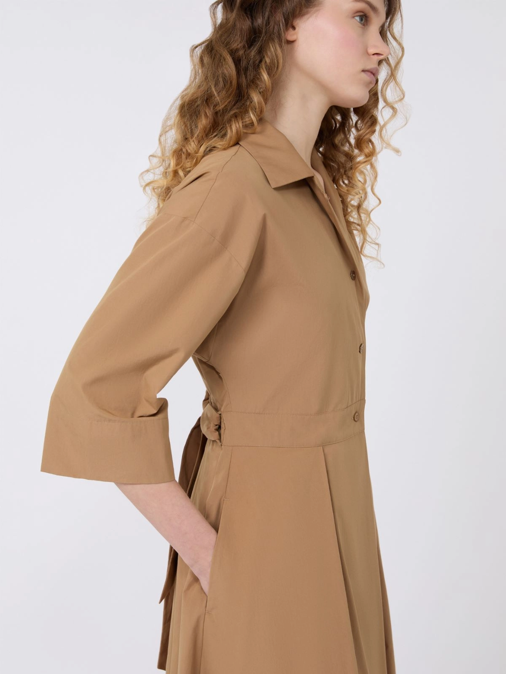 PADANA Cotton Poplin Midi Shirt Dress TOBACCO