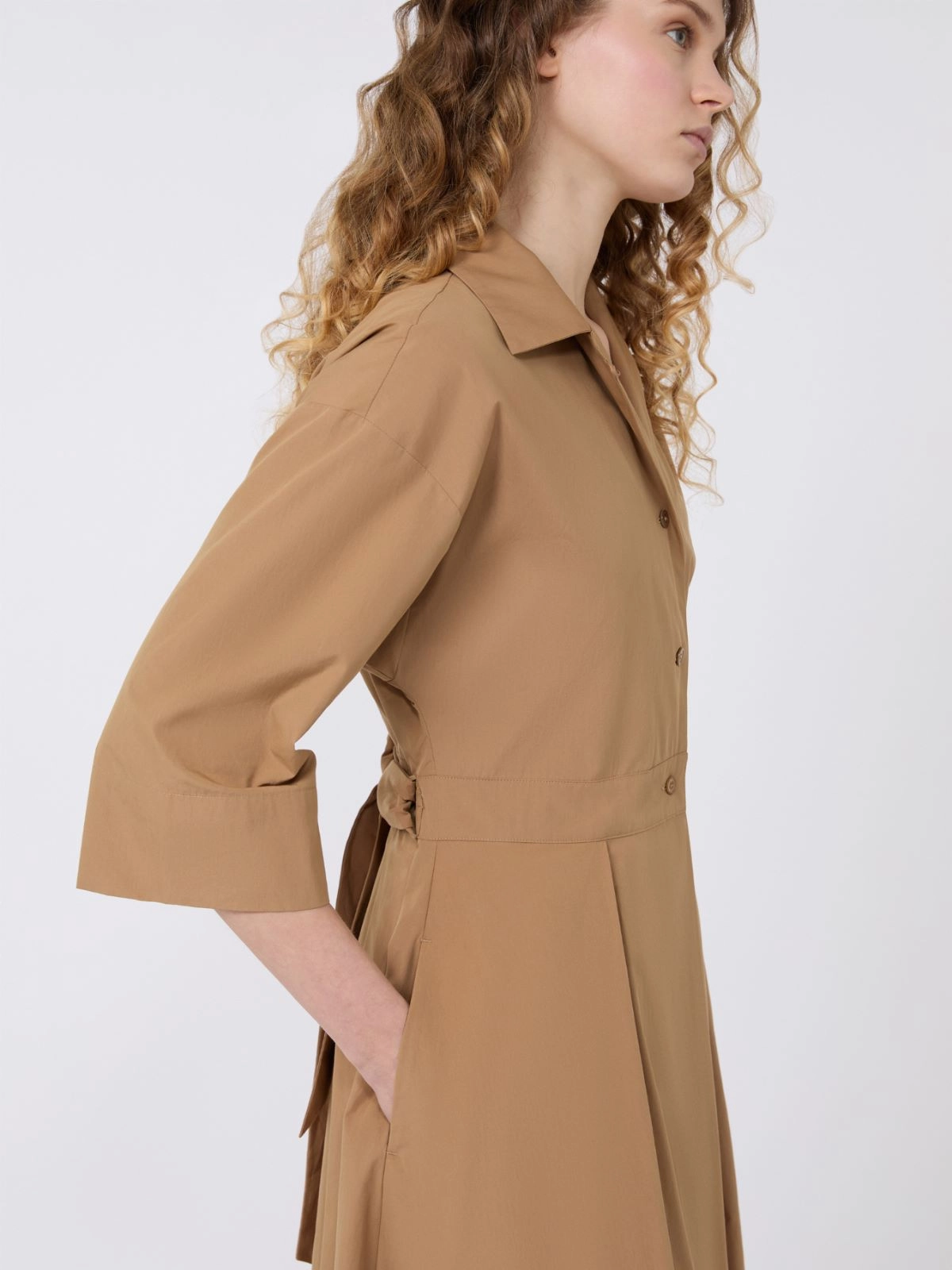 PADANA Cotton Poplin Midi Shirt Dress TOBACCO