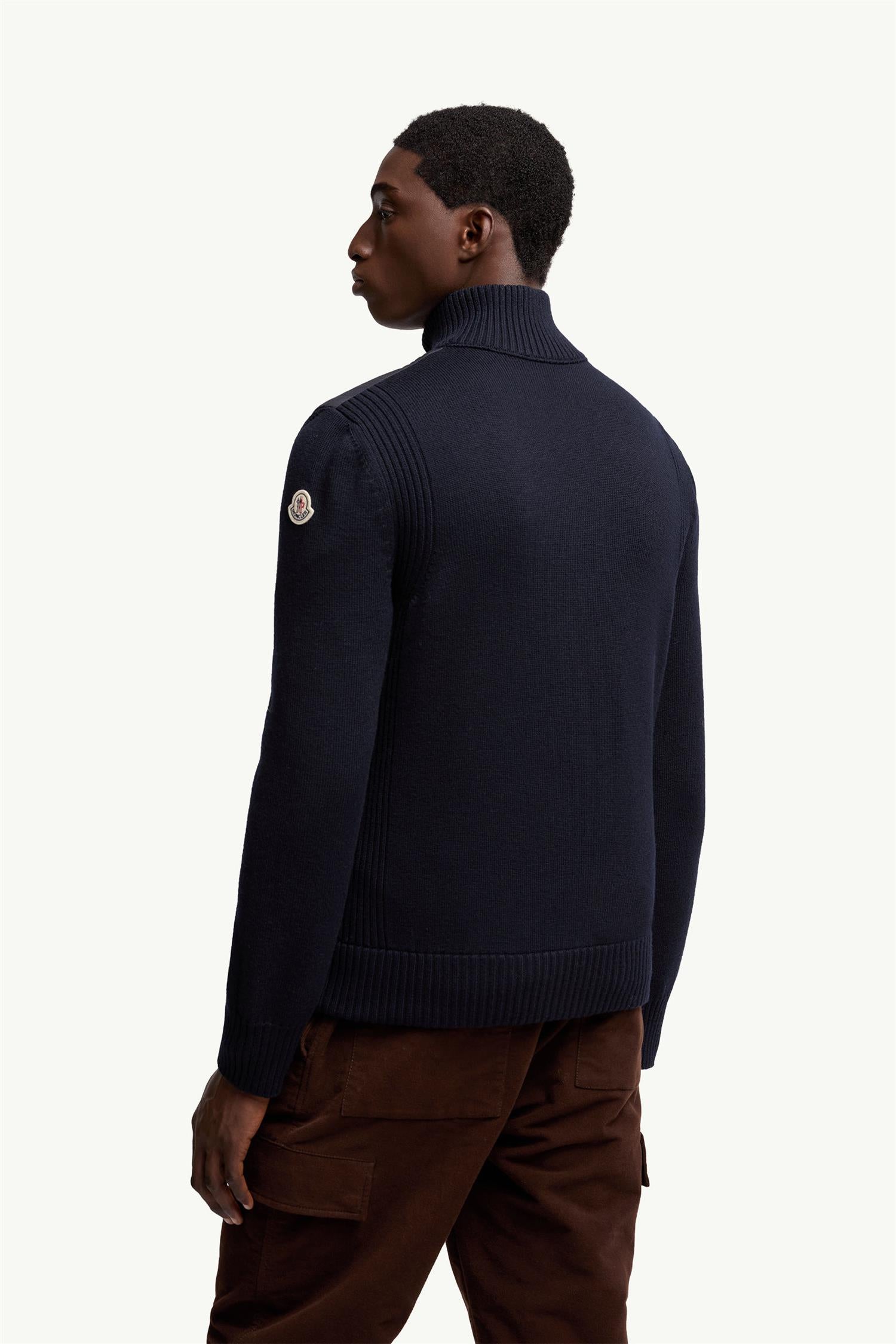 Padded Wool Zip-Up Cardigan Navy