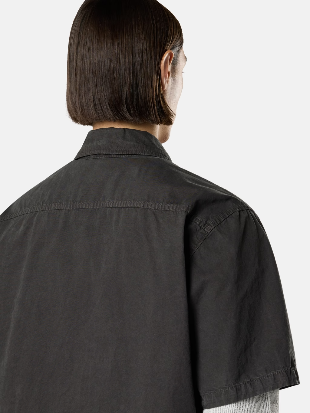 BRUSHED ORGANIC COTTON CANVAS SHORT SLEEVE SHIRT CHARCOAL