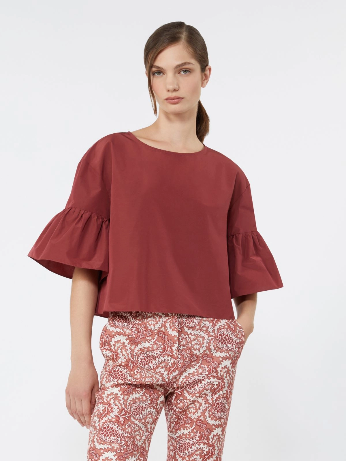 BREAK Cotton Taffeta Cropped Blouse CHERRY
