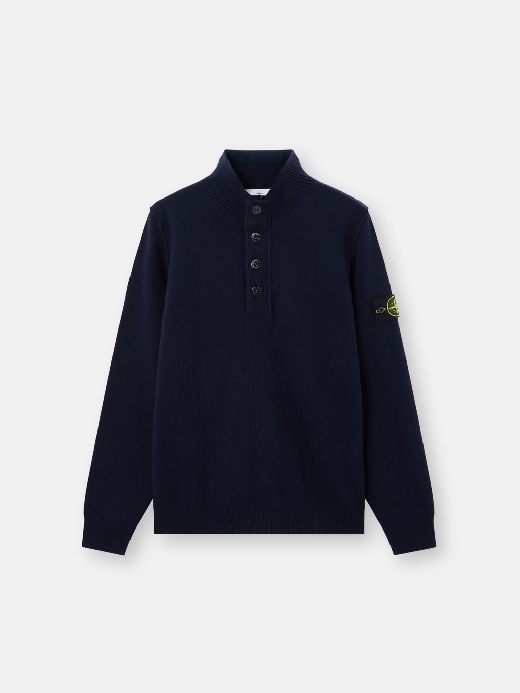 KNITTED LAMBSWOOL HALF ZIP BUTTON SWEATER NAVY