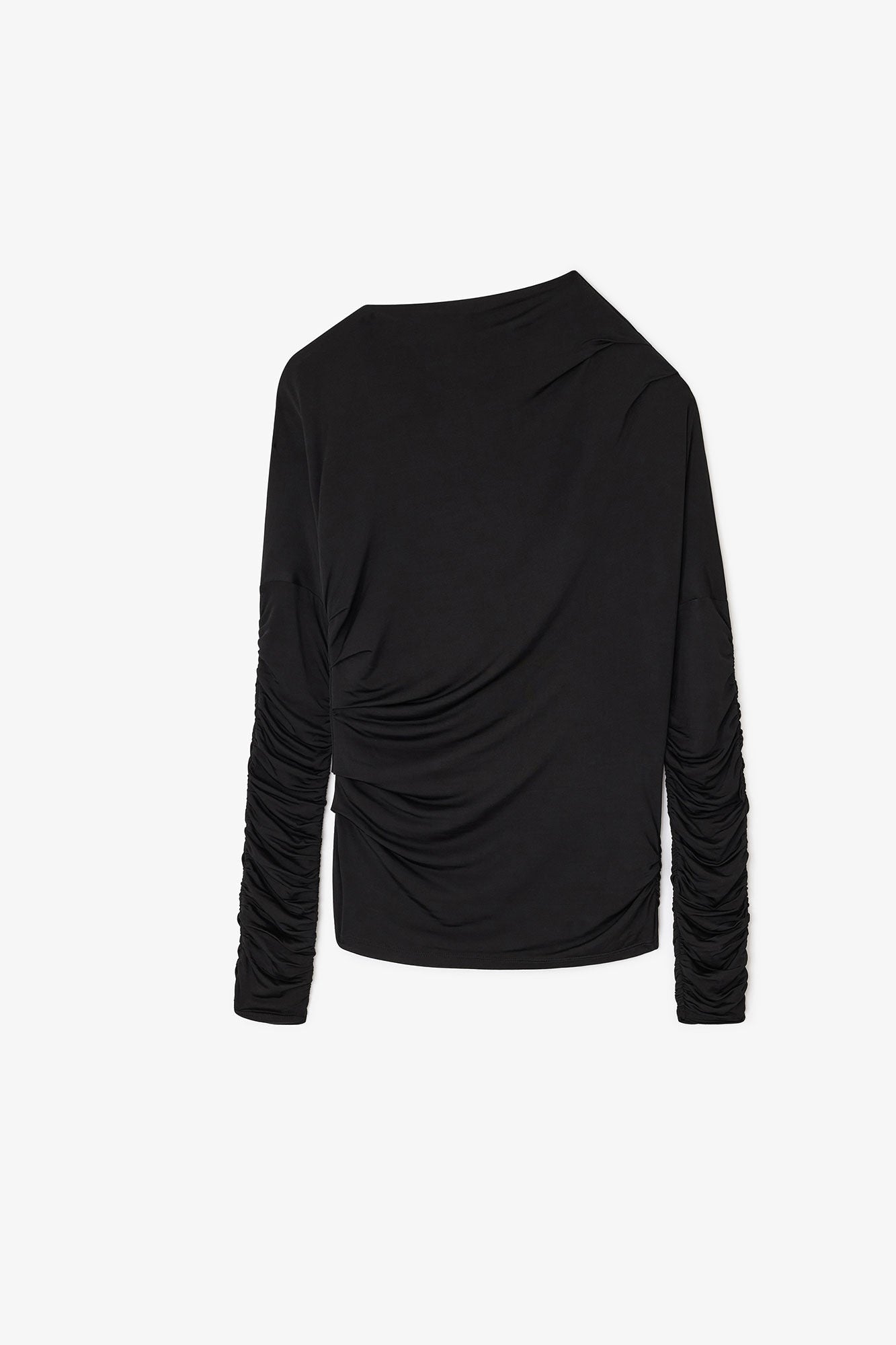 SHINY JERSEY RUCHED TOP BLACK