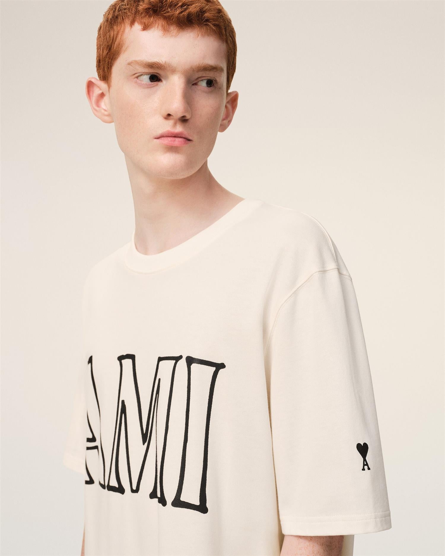 AMI PARIS Back & Front PRINT T-SHIRT WHITE CREAM – Walero
