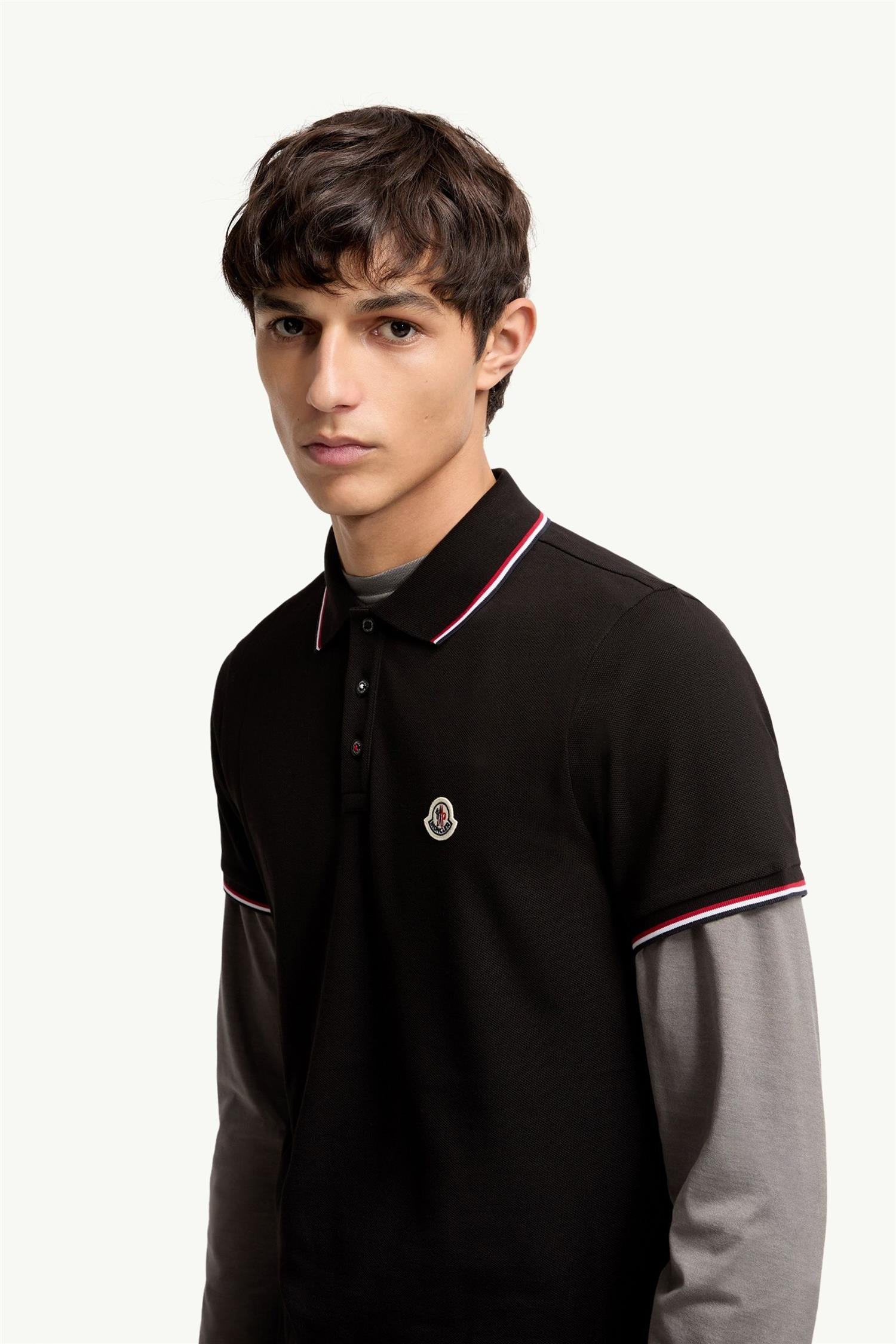 Tricolour Cotton Pique Polo Shirt BLACK
