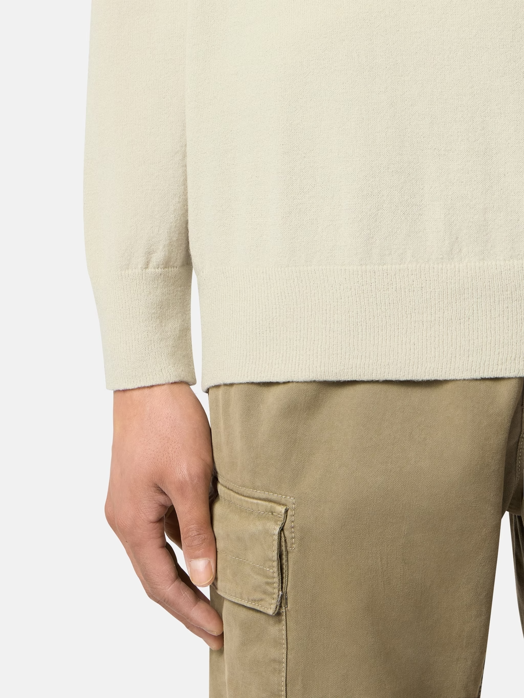 Knitted 15gg Wool Blend Half-Zip Sweater SAND