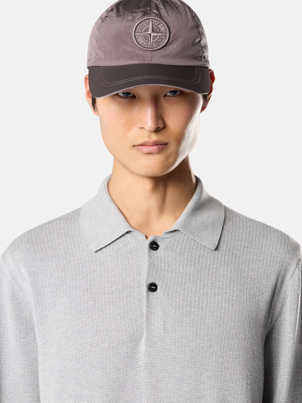 KNITTED Micro Stitch POLO SWEATER PEARL GREY MELANGE
