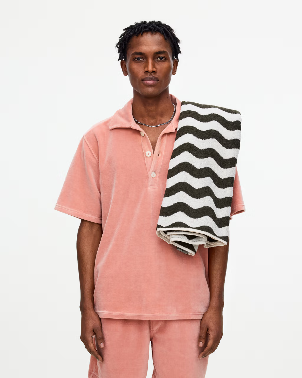 Girona Velour Polo Shirt Peach Pink