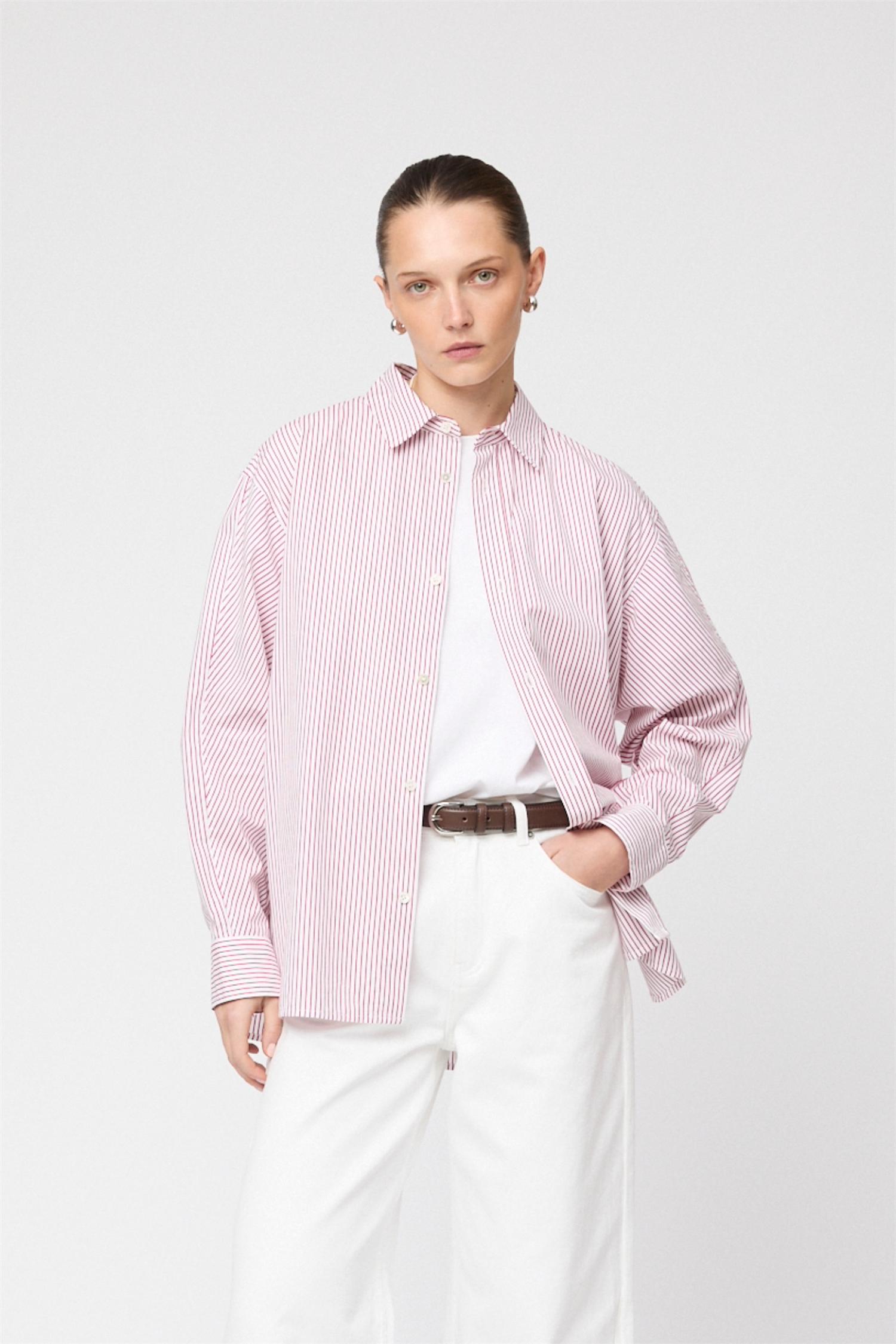 Coastal Cotton Shirt White Red Pinstripe
