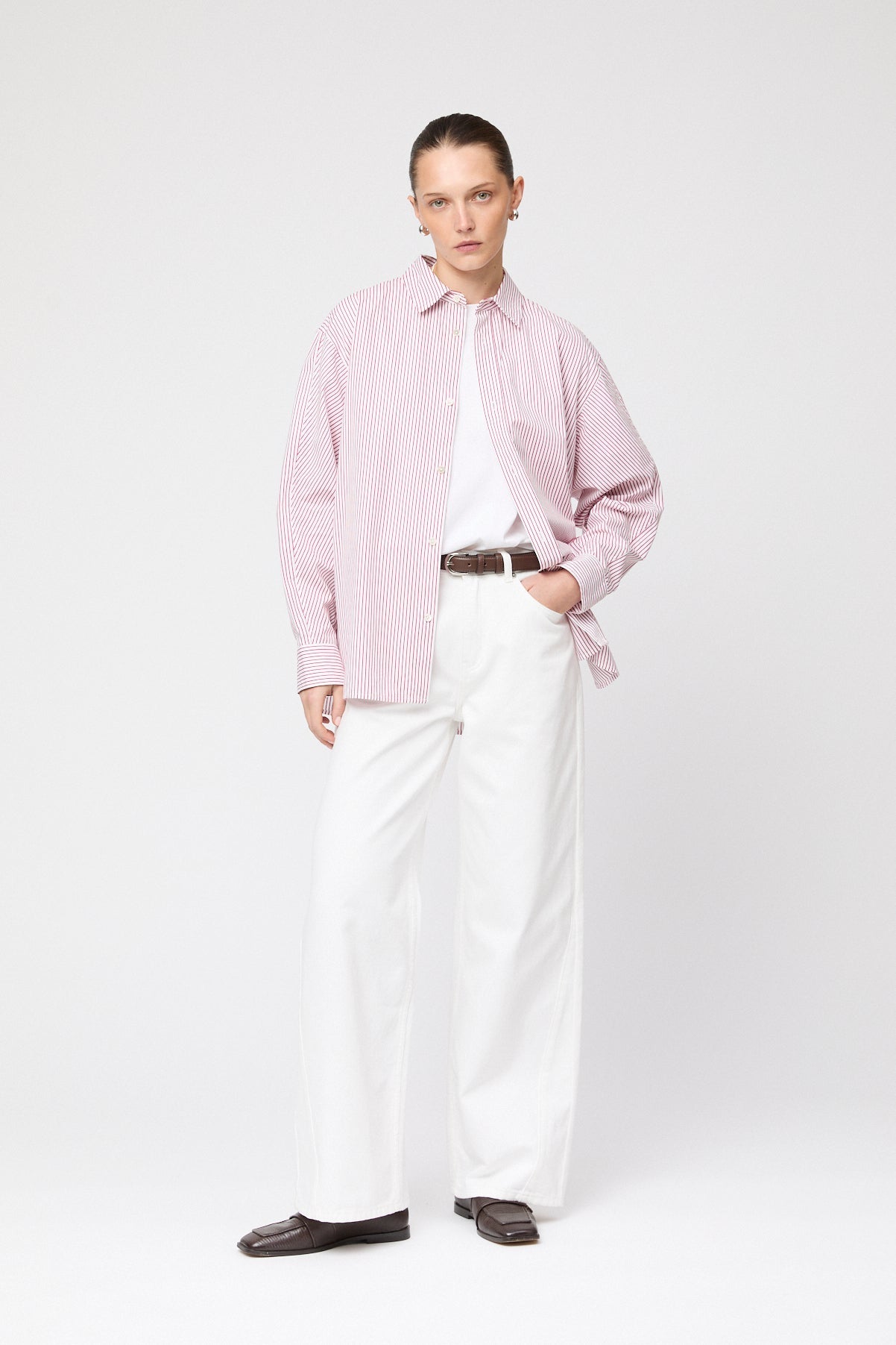 Coastal Cotton Shirt White Red Pinstripe