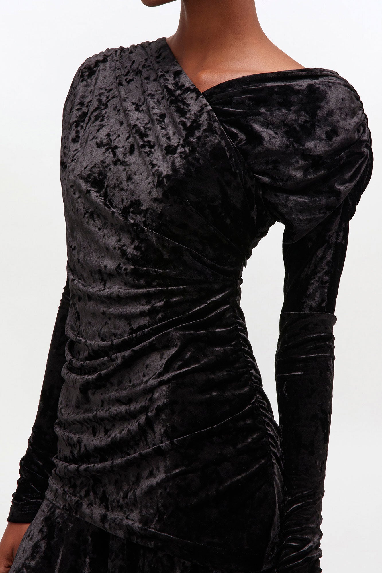 Velour Crossover Ruched Mini Dress Black