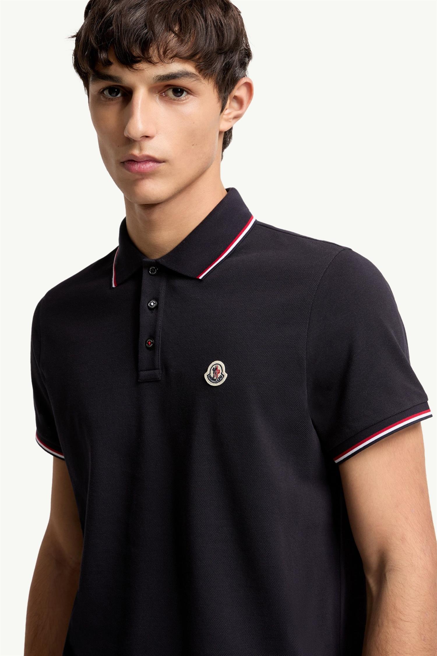 Tricolour Cotton Pique Polo Shirt NAVY