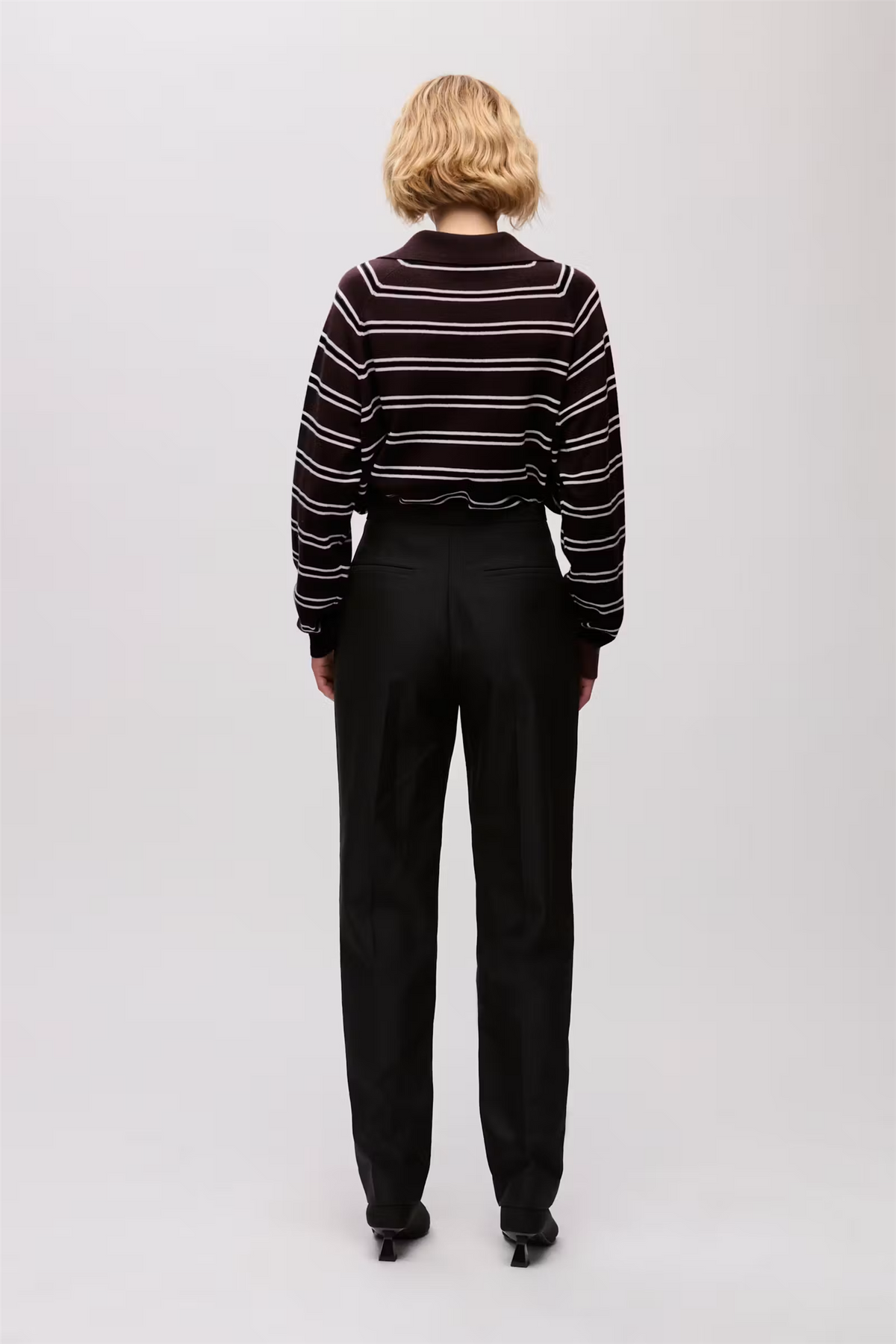 Farleigh Knitted Wool Polo Cocoa Stripe