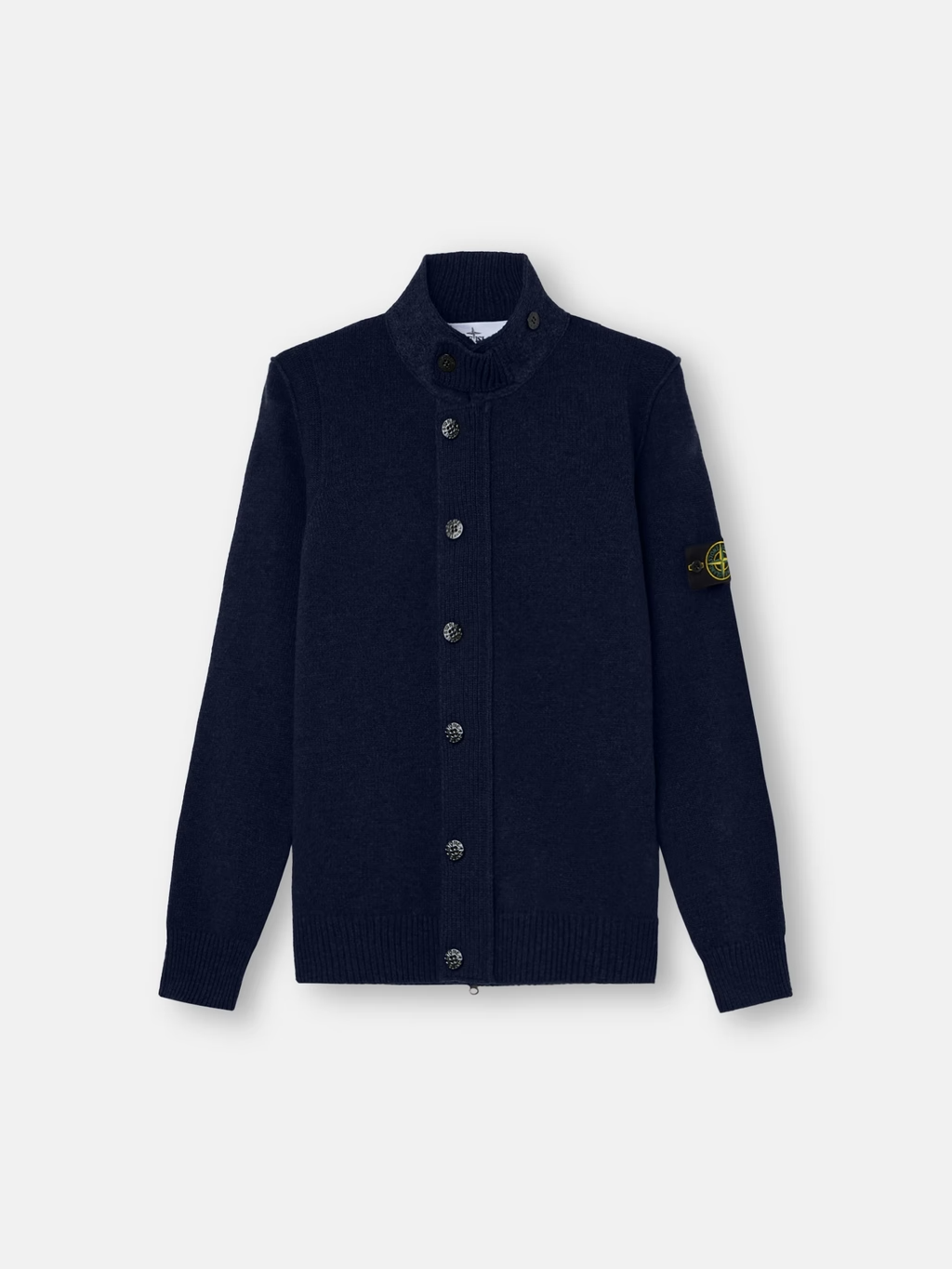KNITTED WOOL FULL-ZIP BUTTON CARDIGAN NAVY BLUE