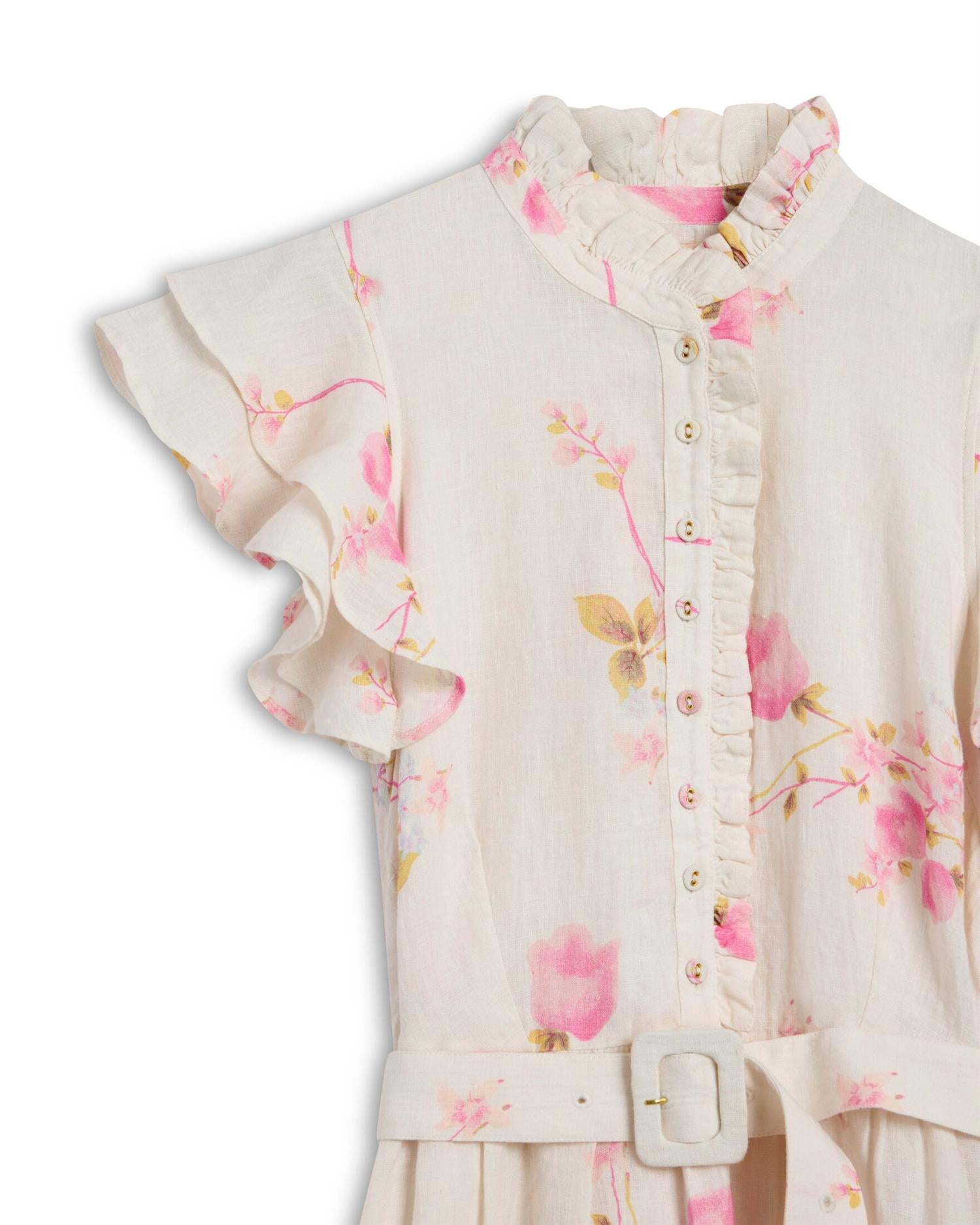 Linen Ruffle Dress Pink Bloom