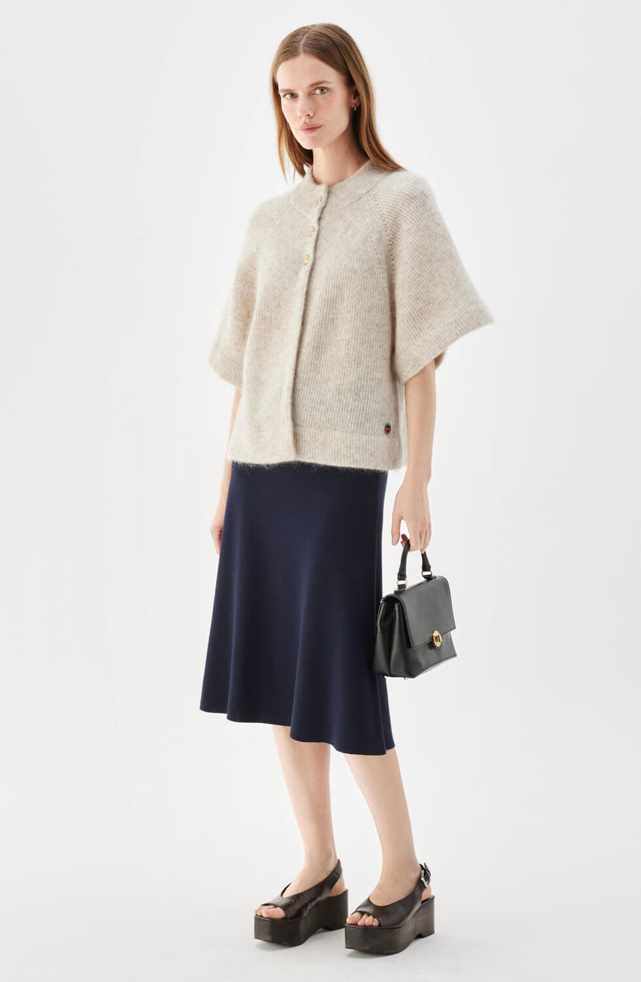 VILANIE SHORT-SLEEVE MOHAIR CARDIGAN SANDSTORM