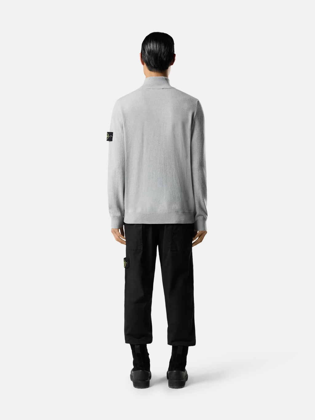 KNITTED GEELONG WOOL FULL-ZIP SWEATER MELANGE PEARL GREY