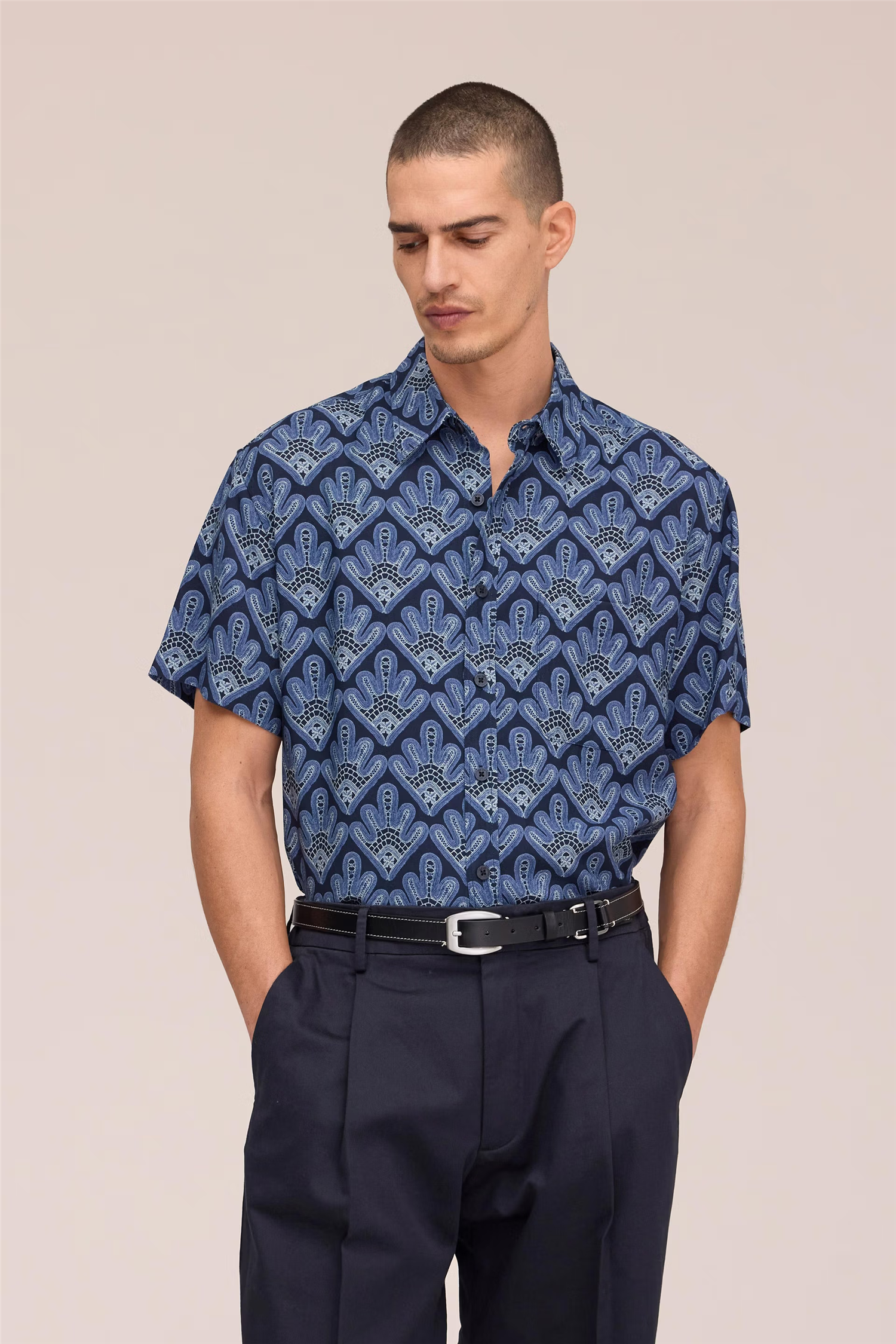Deon All-Over Print Short Sleeve Shirt Navy Blue