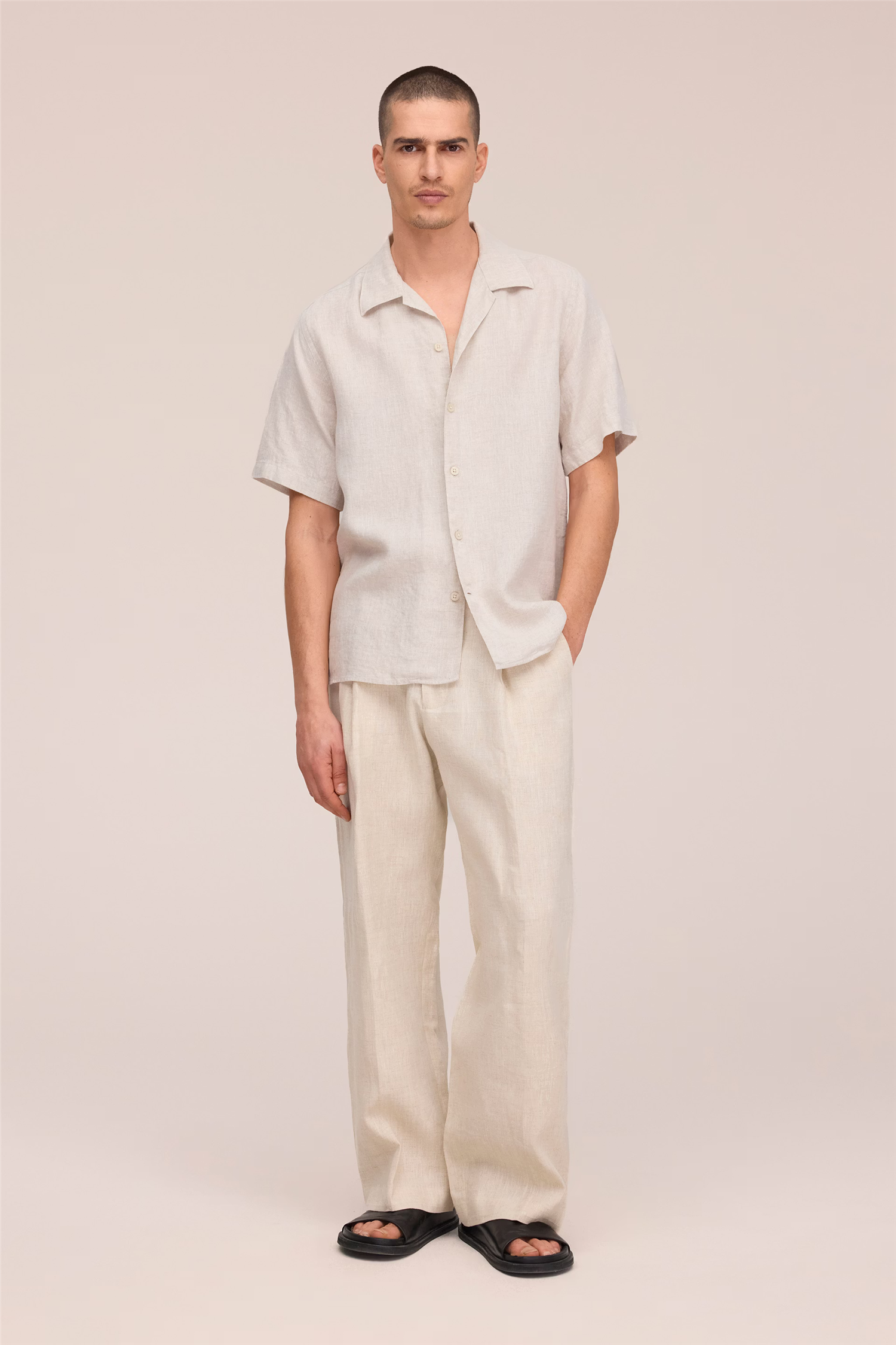 Julio 5708 Open Collar Linen shirt Oat
