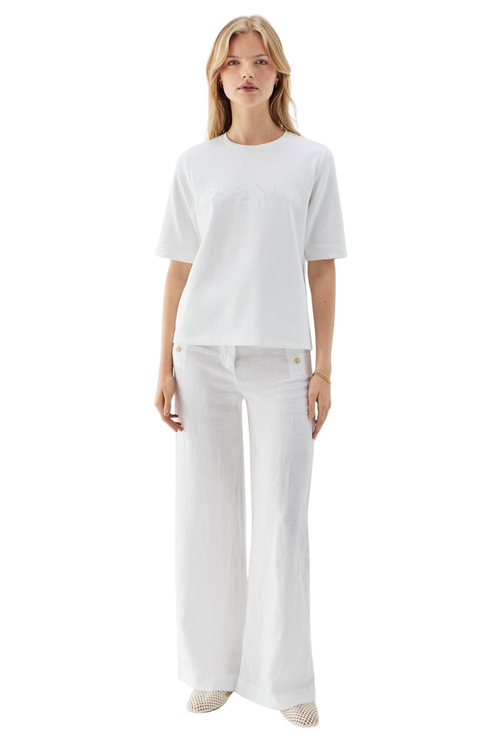 PIM Wide Linen trousers White