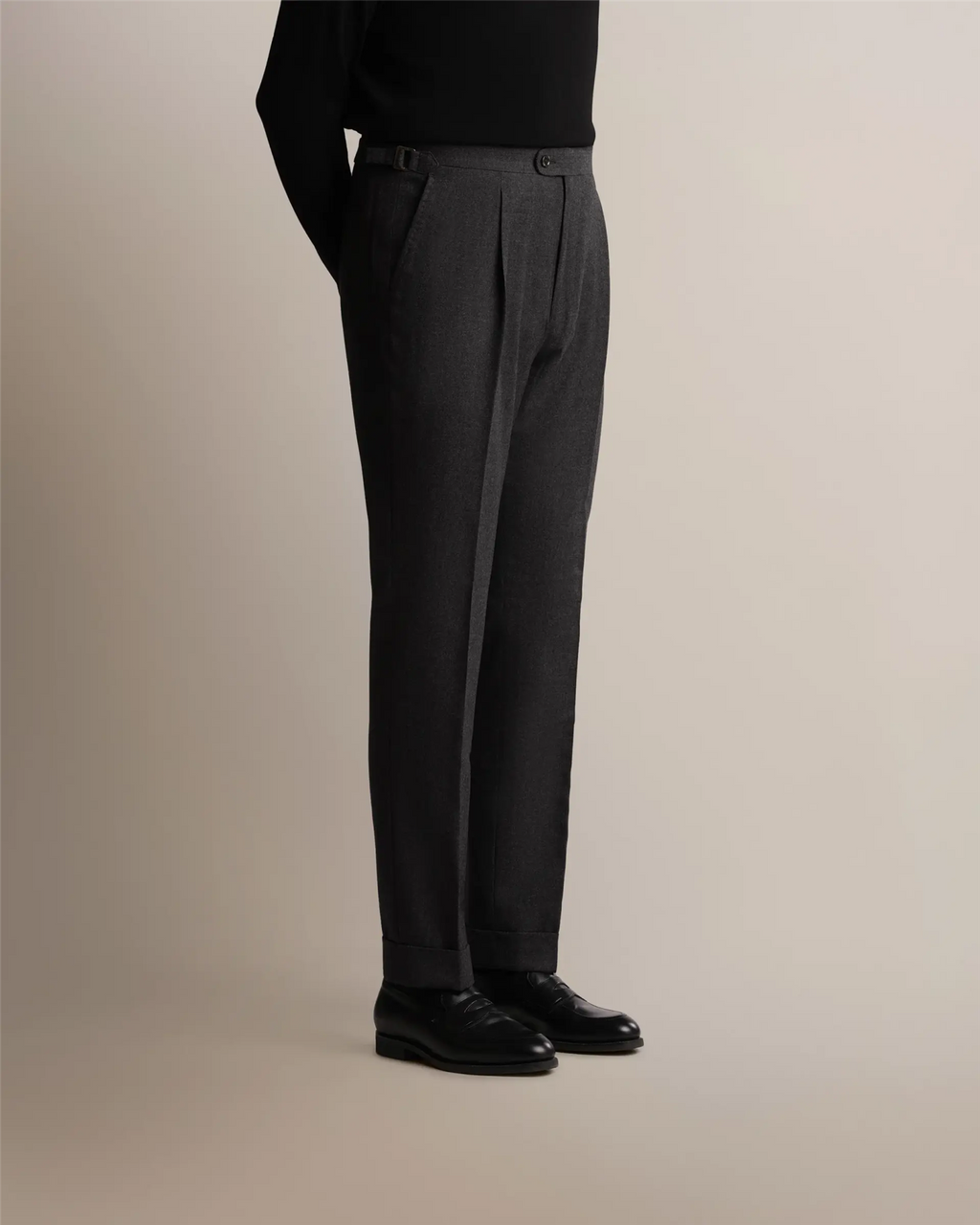 Mod 2 Single Pleat Flannel Trousers Dark Grey