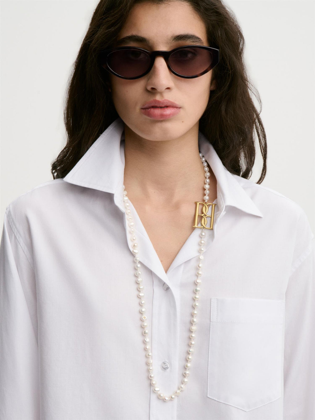 Audrey Cropped shirt White Herringbone