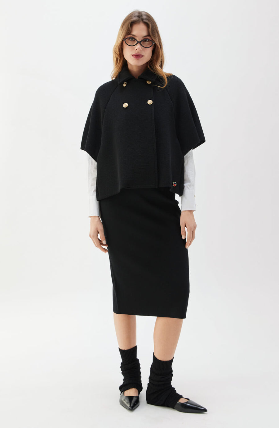 GERTRUDE SHORT WOOL CAPE Black